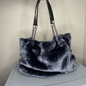 Dark Gray Faux Fur Tote Purse